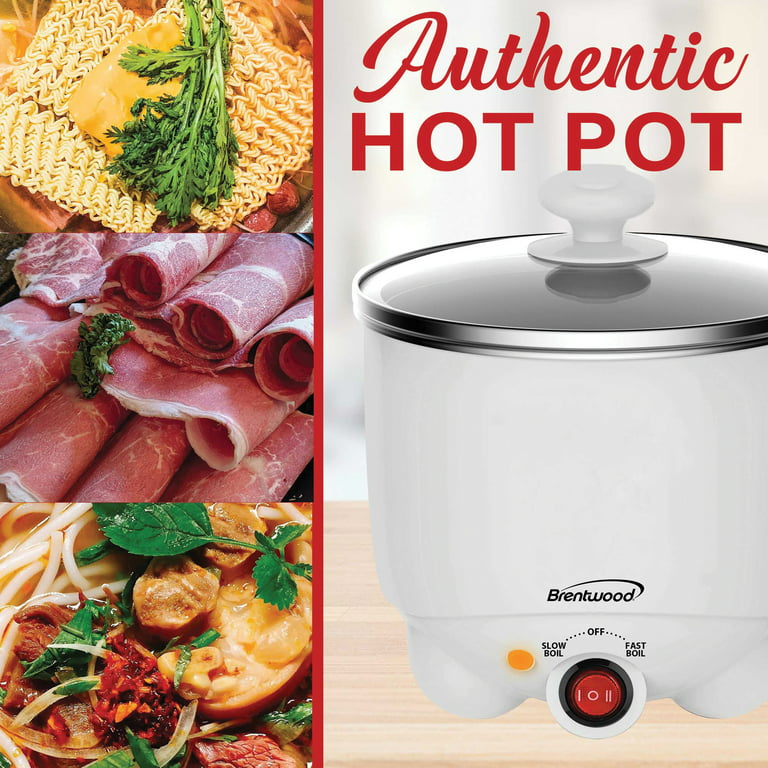 Brentwood 1.1 qt Stainless Steel Electric Hot Pot Cooker and Food Steamer,  White 