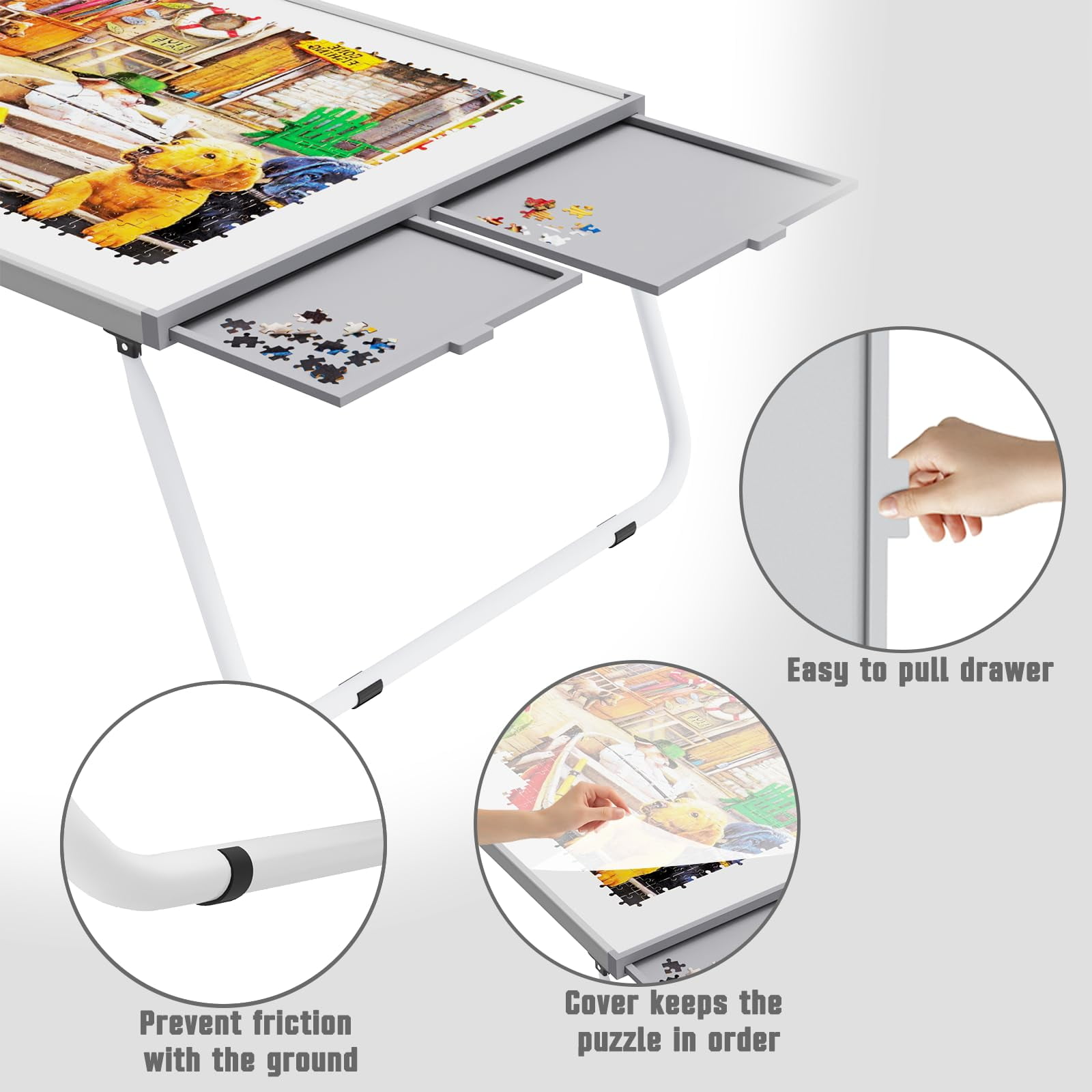 1500 PCS Jigsaw Puzzle Board with Drawers, Folding Puzzle Table with Legs, Puzzle Organizers and Storage, Puzzle Game Gift, White