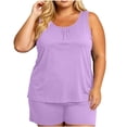 thumbnail image 4 of Binmer Women's Plus Size 2 Piece Pajama Set ,Sleeveless Crew Neck Tank Top and Shorts ,Soft Comfy Sleep Loungewear Outfit Purple,XXXL, 4 of 9