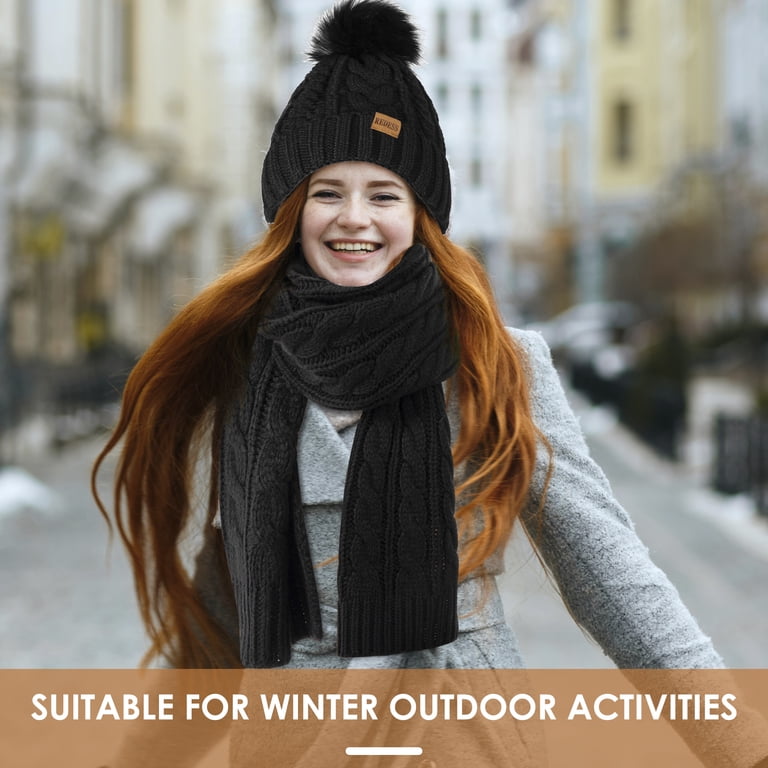 Women\'s Winter Hat Gloves Scarf Set Beanie with Pom Touchscreen Gloves Amazon.com: Winter Hat Scarf Gloves Set,Fleece Lined Pom Pom  main image 2
