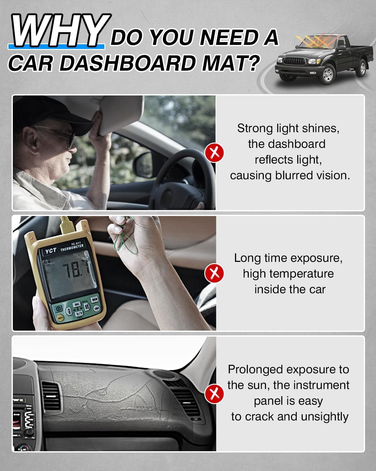 Canvcle Dash Cover Compatible with Toyota Tacoma 1998-2002 2003 2004 Accessories Dashboard Cover Mat Non-Slip Carpet Sunshield Glare UV Rays Protector