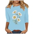 thumbnail image 1 of Tnhcen Chemises à Manches 3/4 pour Femmes avec Imprimé Floral d'Automne et Col Rond - Basiques Décontractés Grande Taille P-3TG, 1 of 4