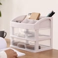 thumbnail image 3 of PP Transparent Drawer Storage Organizer - Multi-Layer (1/2/3 Tiers Optional) Desktop Cosmetic Holder with Dustproof Design, Patchwork Pattern, Space-Saving Makeup Organizer for Desk (Size Options:, 3 of 7