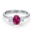thumbnail image 3 of Gem Stone King 925 Sterling Silver Red Created Ruby and White Zirconia Engagement Ring for Women | 1.50 Cttw | Oval 7X5MM | Gemstone July Birthstone | Size 7, 3 of 6