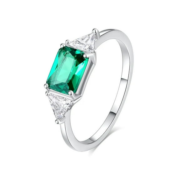 Elegant 7x5MM Octagon Cut Lab-Created Emerald and Moissanite Trilogy Engagement Ring in 925 Sterling Silver – Timeless, Sparkling, Hypoallergenic Jewelry for Women