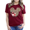 thumbnail image 2 of Women Teen Leopard Print Mickey Ears with Flowers Shirt Floral Adult Women Ladies Boho Character Tshirt (Raspberry, XX Large), 2 of 5