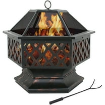 SuperDeal 24" Hexagon Fire Pit Fireplace BBQ Charcoal Burning Ice Bowl Yard Terrace Steel