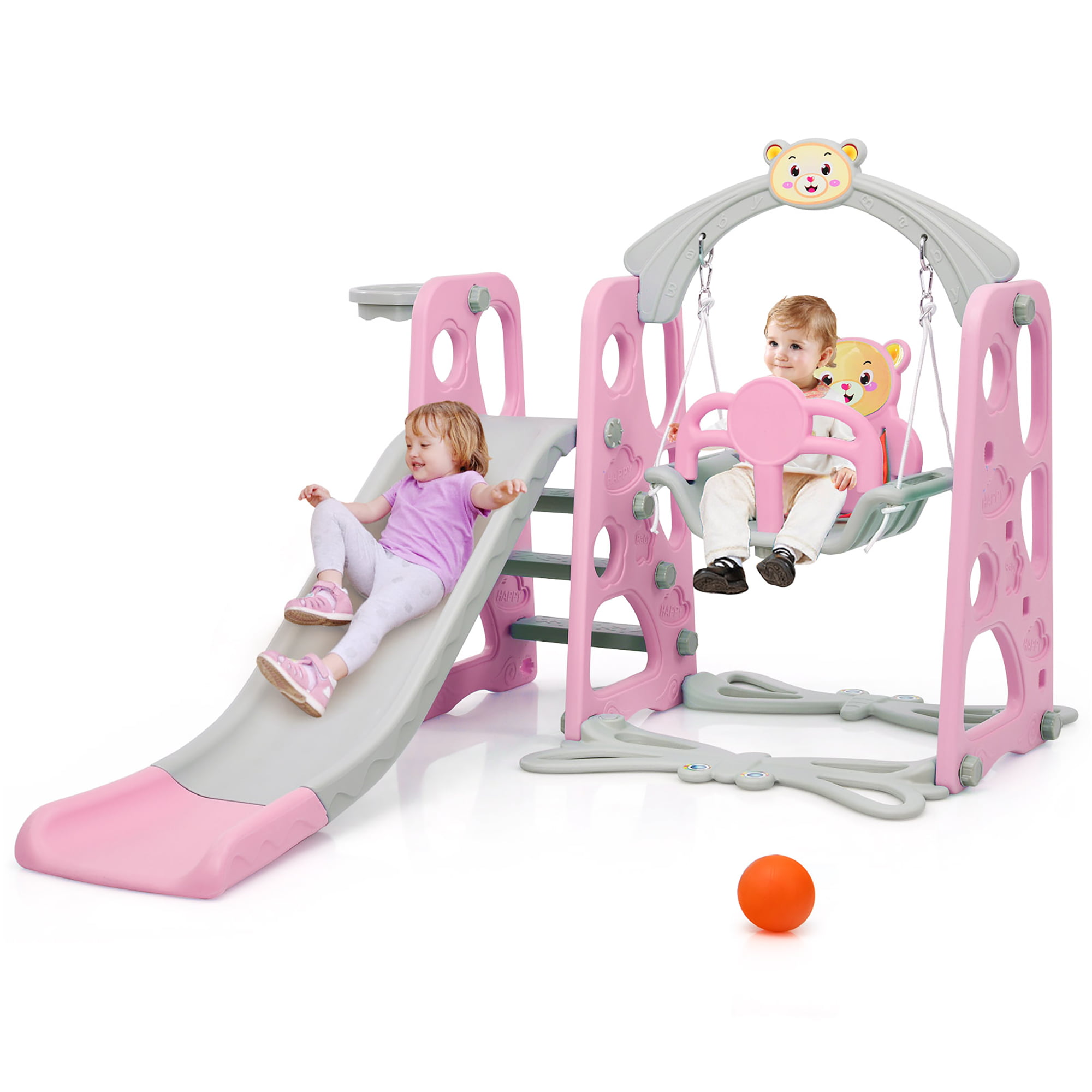Details about   Toddler Climber And Swing Set,4 in 1 Climber Sliding Playset w/Basketball Hoop A 