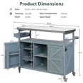 thumbnail image 2 of Outdoor Kitchen Island, Rolling Bar Cart & Storage Cabinet with Stainless Steel Top, Wood Grill Table with Spice Rack and Towel Rack for Kitchen & BBQ, 2 of 8