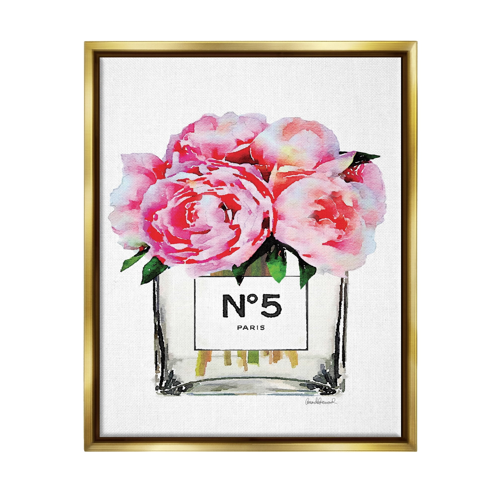 Stupell Industries Glam Paris Vase with Pink Peony Metallic Gold Framed Floating Canvas Wall Art, 24x30, by Amanda Greenwood