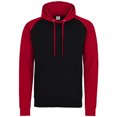 thumbnail image 1 of Awdis Just Hoods - Sudadera con capucha Modelo Baseball en 2 tonalidades Unisex Adultos (Negro Jet/ Rojo fuego), 1 of 2