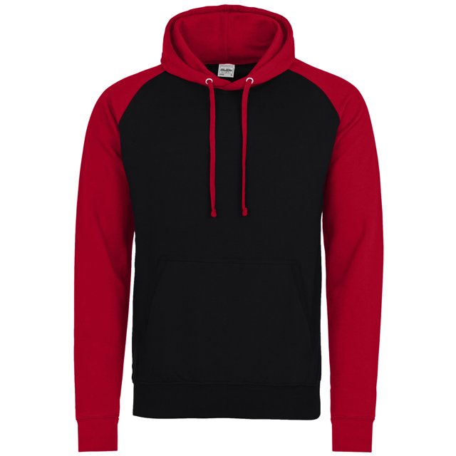 Awdis Just Hoods - Sudadera con capucha Modelo Baseball en 2 tonalidades Unisex Adultos (Negro Jet/ Rojo fuego)