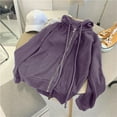 thumbnail image 2 of Women Long Sleeve Zippered Drawstring Solid Color Pocket Casual Loose Hooded Sweater, 2 of 5