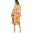 thumbnail image 2 of Sakkas Jules Women's Boho Long Sleeve Split Neck Floral Midi Dress Loose Cocktail - 577-Pink - S/M, 2 of 5