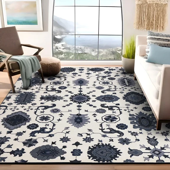 Juno white 3'x5′ Area Rug Handcrafted Motif Floral Design Oriental Traditional Design Non-Shedding Fine Wool Pile & Easy-Care Areas in Living Room Bedroom