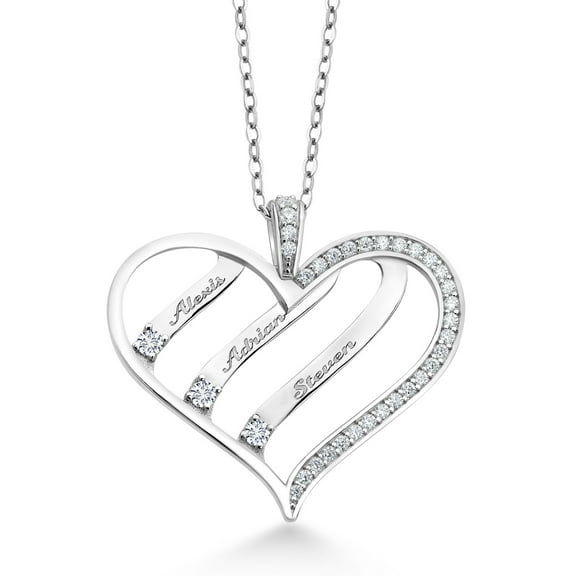 Gem Stone King 0.37 Ct Round E-F Lab Grown Diamond and Created Moissanite 925 Sterling Silver Pendant with Chain