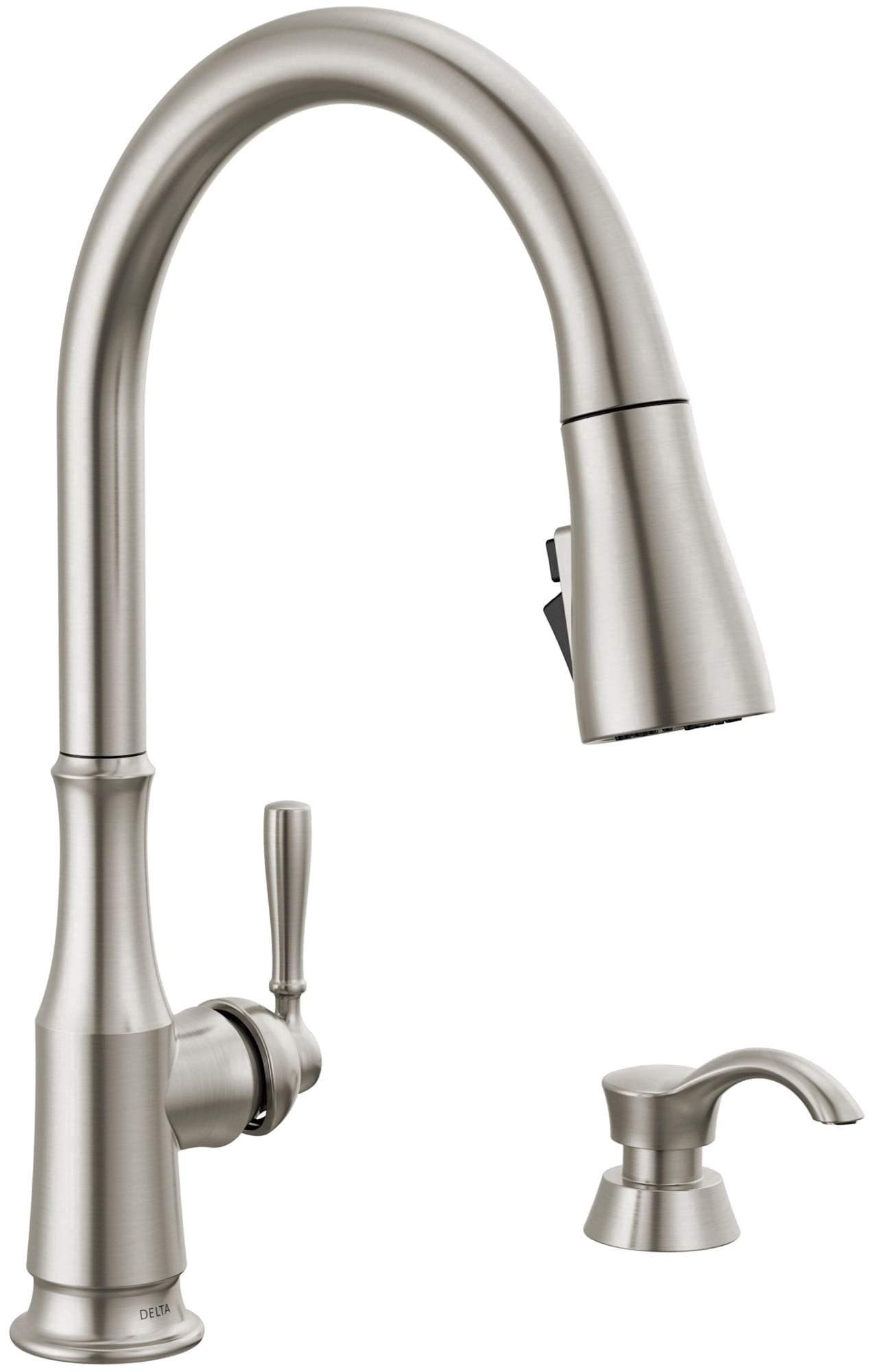 Delta Boyd Kitchen Faucet With Soap Dispenser – Pull-Down Sprayer In Champagne Bronze, Magnetic Docking, ShieldSpray Tech, 360° Swivel, Diamond Seal, Lifetime Warranty