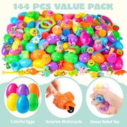Joyfy 144 Packs Prefilled Easter Egg,Easter Egg with Toys Inside,Easter Basket Stuffers for Kids Easter Basket Classroom Exchange Toddler Boys Girls