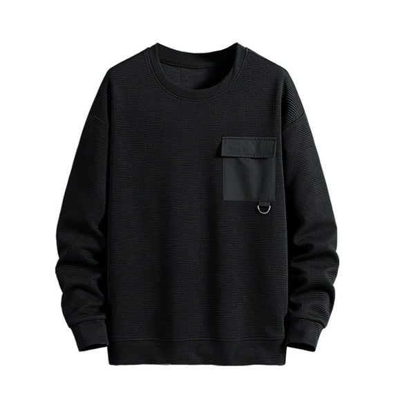 Fgnfyis Men Solid Color Knitted Round Neck Pocket Design Hooded Sweatshirt Casual Loose Comfortable Business Trend Sweatshirt Mens Sweatshirt Black XL
