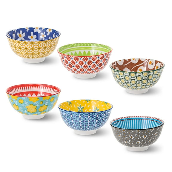 Ceramic Bowl Set Small Bowls - Porcelain Dessert Bowls 10 oz - 6 Little Bowl for Rice | Soup | Snack | Side Dishes | Yogurt | Ice Cream - Coloful Cute Bowl Sets Microwave | Dishwasher Safe - 4.75 Inch