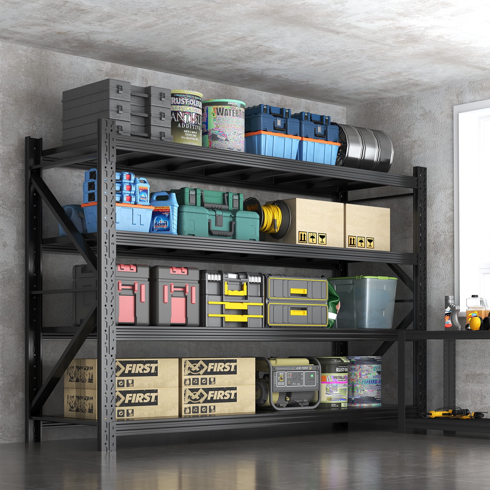 Heavy Duty Garage Shelving Unit, 4-Tier Steel Adjustable Metal Storage Shelves, 70.1 in H x 71 in W x 24 in D, 6000 lbs Industrial Rack for Garage, Basement, Warehouse, Workshop