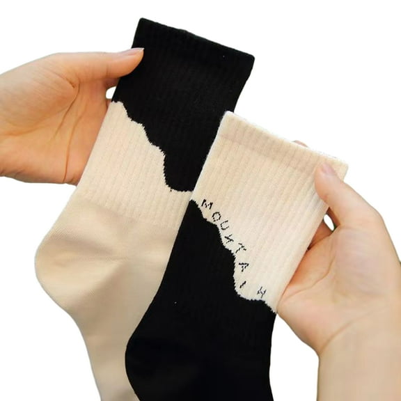 Opvise Womens Socks 1 Pair Women Men Mid-tube Sport Socks Asymmetrical Striped Hip Hop Style Skateboard Breathable High Elastic Couple Socks Black