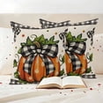 thumbnail image 3 of Fall Outdoor Waterproof Pillow Covers, Orange Pumpkins Bow Thanksgiving Autumn Leaf Dot Plaid Decorative Square Throw Pillowcase Sofa Cushion Sham for Patio/Couch/Chair, 16"x16" 2 Pack, 3 of 8