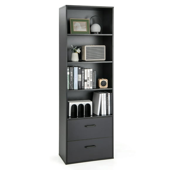 Costway 6-Tier Tall Bookshelf Freestanding Modern Bookcase Black Storage Cabinet