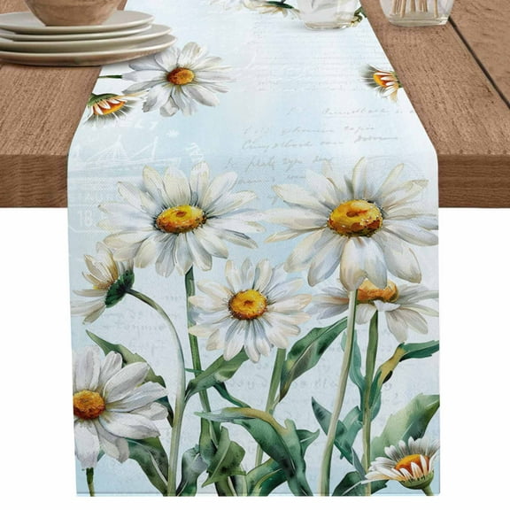 nqOlkjepod Spring Floral Table Runner 70 Inches Long Farmhouse Dress Scarves, Watercolor Summer Botanical White Daisy Dining Tablerunner for Coffee Table/Kitchen Island/Party Décor, 13" x 70"