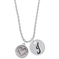 thumbnail image 1 of Delight Jewelry Silvertone Heart Outline - Round Seal Silvertone Script Initial Disc - J - Charm Necklace, 20"+3", 1 of 4
