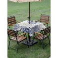 thumbnail image 5 of Navy Blue Chrysanthemum Outdoor Tablecloth with Umbrella Hole, Farmhouse Botanical Floral Modern Spillproof Waterproof Outdoor Table Cover, Patio Tablecloths for Party/Garden/Picnic, Square 54"x54", 5 of 9