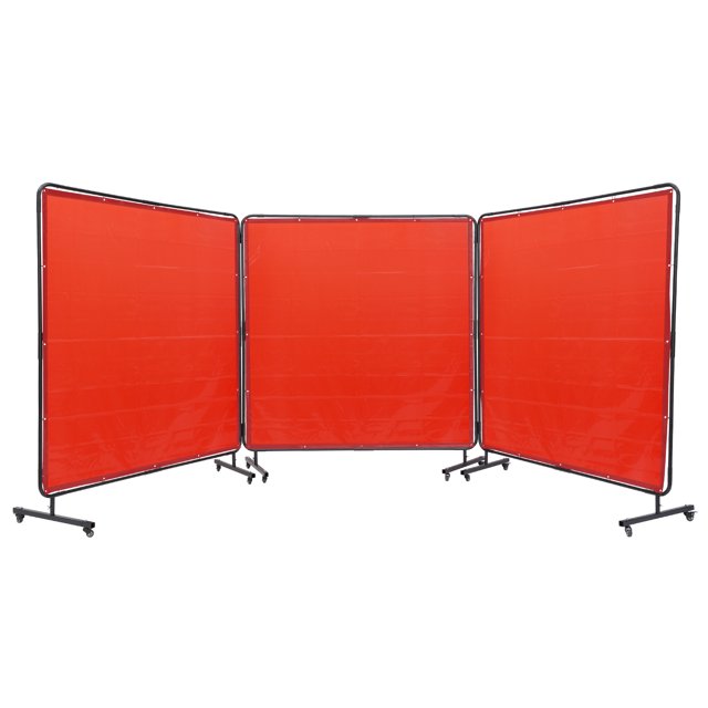 VEVOR Écran de Soudage avec Cadre, 6 Pieds x 6 Pieds 3 Panneaux Écrans de Rideaux de Soudage, Protection de Soudage en Vinyle Résistant aux Flammes sur 12 Roues Pivotantes (6 Verrouillables)