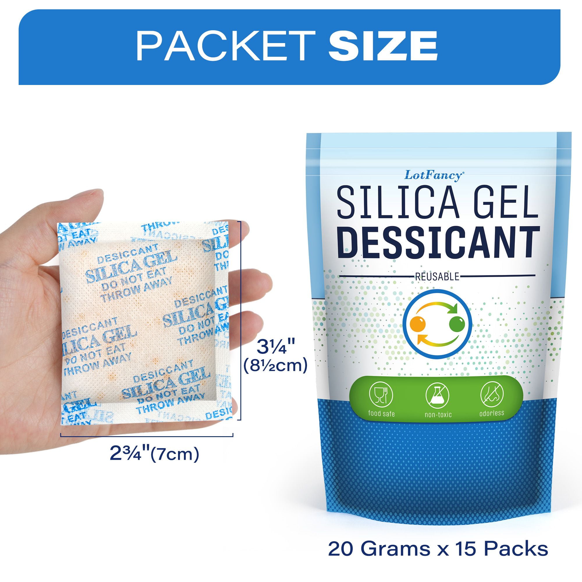 LotFancy 15 Packs 20 Gram Silica Gel Packets, Indicating Desiccant Packets