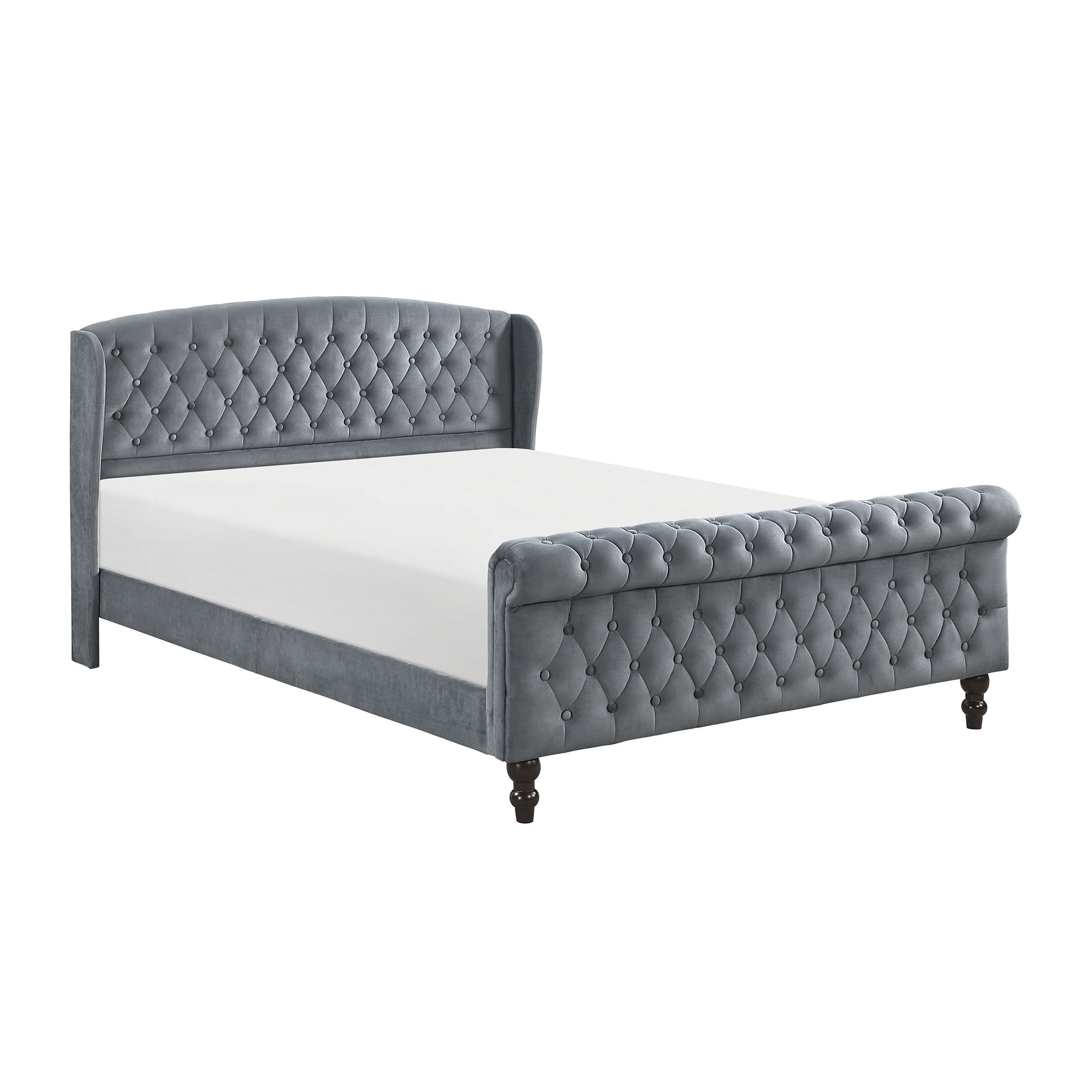 OakvillePark Tova 42"H Velvet Upholstered Platform Bed, Queen, Dark Gray