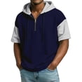 thumbnail image 2 of MAOQHI T Shirts for Man Contrast Color Hooded Half Zip Short Sleeve Polo Shirt Casual Athletic Top for Streetwear and Gym, 2 of 5