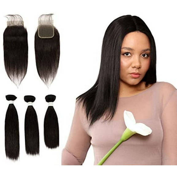 LUXLUXE Rico 100% Unprocessed A7 Grade Human Hair Bundle Free Part 4X4 Hand Tied Swiss Lace Closure