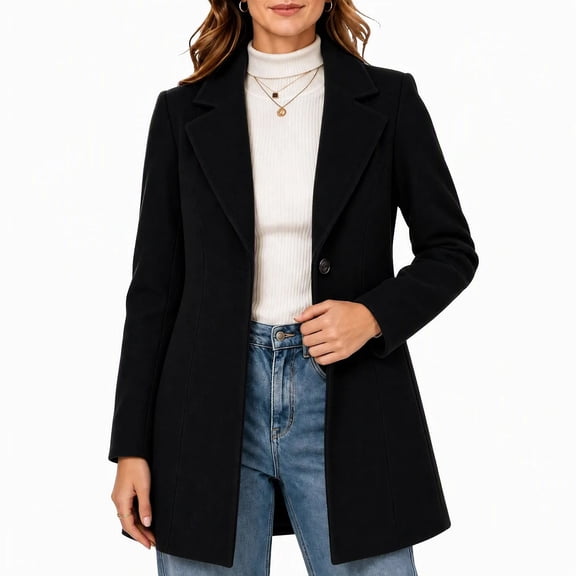 cocolona Single Breasted Overcoat for Women Winter Elegant Long Sleeve Notch Lapel Classic Peacoat Dressy Casual Solid Color Long Winter Jacket
