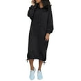 thumbnail image 1 of Vestido largo informal holgado con capucha y bolsillos para mujer - Vestido sudadera de felpa, capucha con cordón, abertura lateral, adecuado para otoño/invierno, tallas S-XXXXXL, 1 of 5