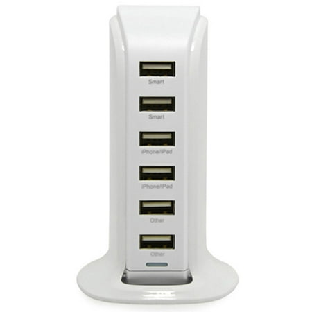 RND 8A Desktop Tower Rapid-Charging Station 6 Ports with Smart IC Technology for iPhone, iPad, Apple Watch, Samsung, LG, HTC, Moto, Sony, Microsoft, Blackberry and other USB Compatible Devices