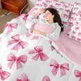 thumbnail image 4 of Manfei Kids Teens Girls Cartoon Pink Ribbon Bow Twin Bedding Sets 7-Piece,Cute Bow Knot Bedding Comforter Set Microfiber,Dreamy Princess Bowtie Breathable Sheet Sets,Luxury Bedroom Decor,Reversible, 4 of 8