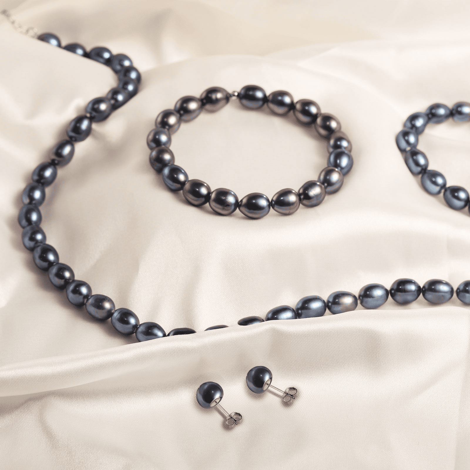 Bakimi Black Cultured Pearl Necklace and Earrings Set, 6-7mm Freshwater Pearls Jewelry, 925 Sterling Silver Stud Earrings, Elegant Mother'day Gift for Women