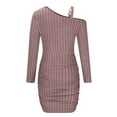 thumbnail image 5 of Odeerbi Solid Color Dress for Women Sexy Solid Long Sleeve Metal Buckle Buttocks Slimming Dresses Pink, 5 of 6