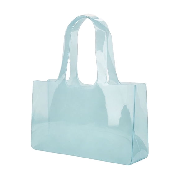 Clear Blue Jelly Tote Bag, Glossy Transparent PVC Shoulder Handbag, Large Capacity Shopping Bag for Women