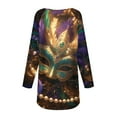 thumbnail image 5 of Mardi Gras Shirts for Women Glitter Feathers Print Crew Neck Tunic Tops Mask Print Long Sleeve Purple T Shirts Earthy Yellow L, 5 of 5