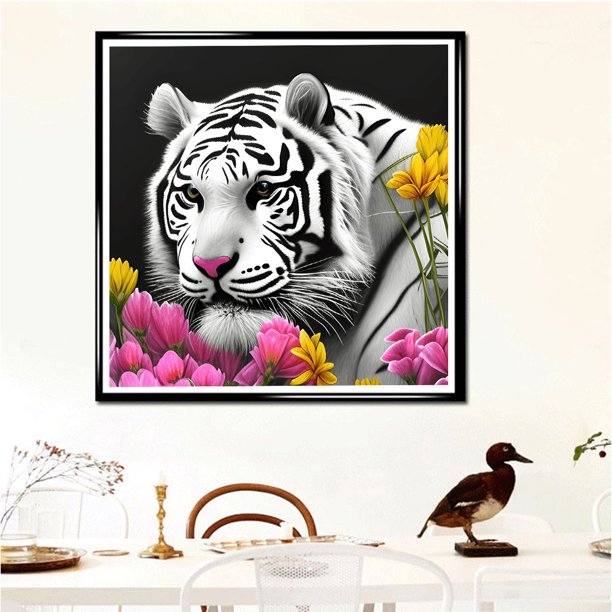 Cuadros Decorativos 5D bricolaje taladro redondo completo diamante pintura Tigre Kit arte decoración del hogar (A6548) Wdftyju embutido en tela
