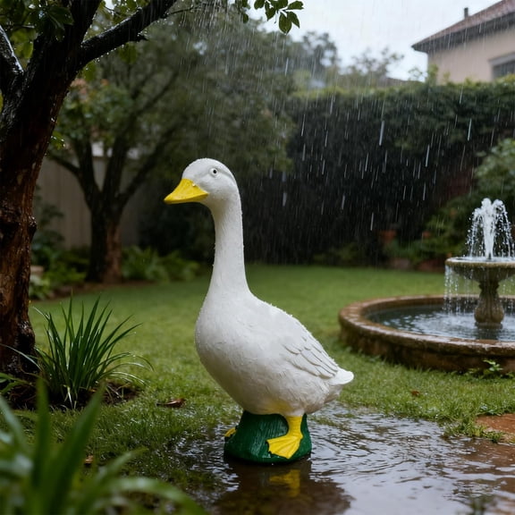 Goose Garden Sculptures & Statues, Mini White Geese Resin Art Decor Ornament for Oudoor Garden, Yard, Patio, Entryway Accent