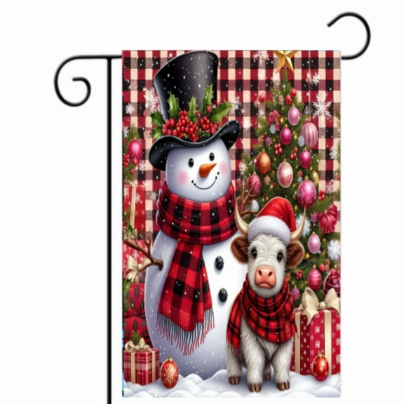 Christmas Snowman and Cow Holiday Garden Flag Outdoor Décor 12x18 Inch