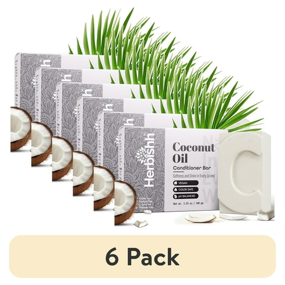 (6 pack) Herbishh Coconut Oil Conditioner Bar, Deep Moisturizing Solid Conditioner Soap for Dry & Curly Hair, Vegan Bar for Women & Men,Restores Damaged Hair for Less Breakage, Sulfate Free, 3.53 oz