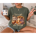 thumbnail image 3 of Just a Girl Who Loves Fall Shirt, Sunflower Pumpkin Coffee Football Graphic Tee, Comfort Colors Autumn Unisex T-Shirt - Moss, L, 3 of 4