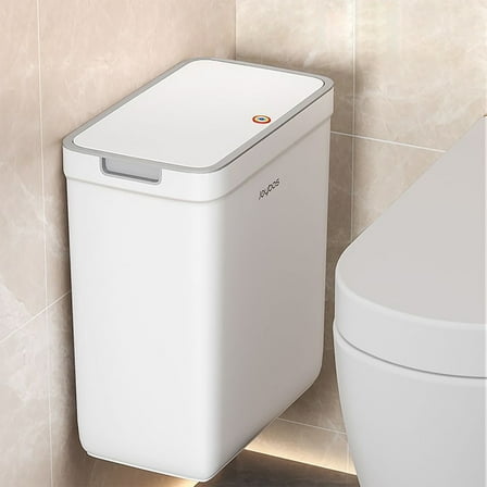 Joybos Wall Mounted Trash Can, Kitchen Compost Bin with Lid, 4 Gallon / 15.1 Liter Slim Plastic Trash Can, Small Garbage can, Hanging Waste Bin for Kitchen, Bathroom, Living Room, Bedroom, White